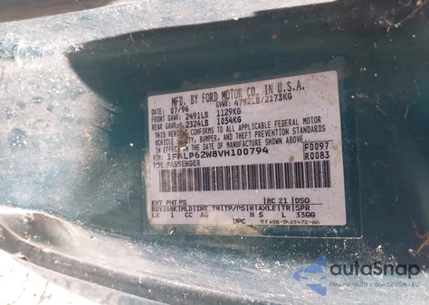 1997 Ford Thunderbird Lx из США, поврежденный, VIN 1FALP62W8VH100794